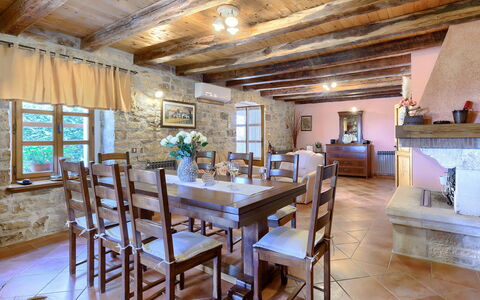 Villa Dina: Table, Furniture, Property, Window, Chair, Wood, Building, Architecture, Interior Design, Flooring