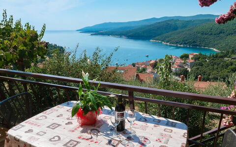 Neda: Water, Sky, Plant, Table, Flowerpot, Azure, Blue, Flower, Mountain, Outdoor Furniture