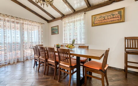 Villa Toni: Furniture, Interior Design, Flooring, Table, Wood, Floor, Ceiling, Kitchen & Dining Room Table, Dining Room, Lighting
