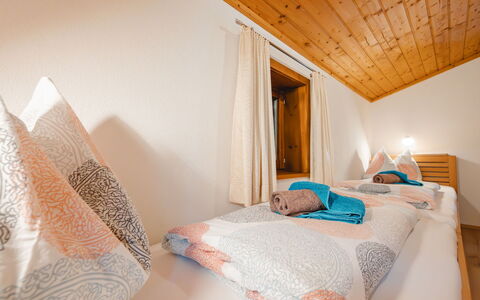 Angererhof: Bedroom, Interior Design, Ceiling, Bed Sheet, Bed, Home, Bedding, Linens, Bed Frame, Pillow