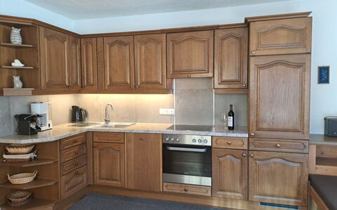 Landhaus Martin: Cabinetry, Furniture, Flooring, Wood, Countertop, Kitchen, Interior Design, Floor, Cupboard, Kitchen Appliance