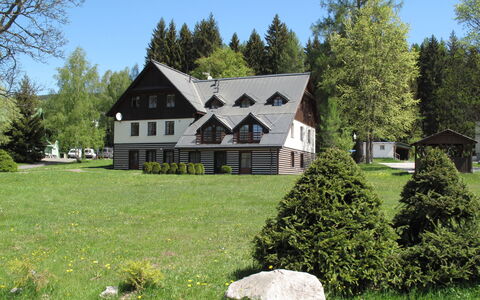 Harrachovka: Plant, Sky, Property, Building, Tree, Natural Landscape, House, Land Lot, Grass, Cottage