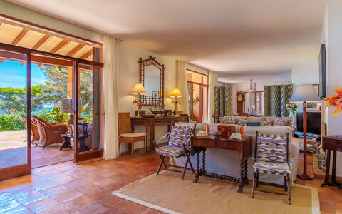 Finca L'Embat: Furniture, Bookcase, Picture Frame, Plant, Shelf, Wood, Chair, Table, Living Room, Floor