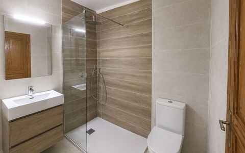 Cala San Vicente 625: Bathroom, Flooring, Floor, Wall, Plumbing Fixture, Toilet, Interior Design, Toilet Seat, Bathroom Cabinet, Sink