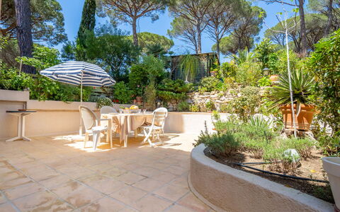 Domaine des Restanques: Plant, Property, Sky, Tree, Botany, Table, Building, Shade, Outdoor Furniture, Architecture