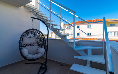 Villa Virtus: Stairs, Blue, Handrail, Architecture, Iron, Sky, Metal, Interior Design, Building, Steel