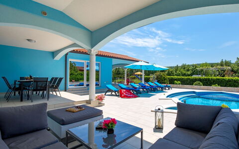 Villa Gabriel: Plant, Furniture, Sky, Table, Blue, Azure, Shade, Couch, Swimming Pool, Outdoor Furniture
