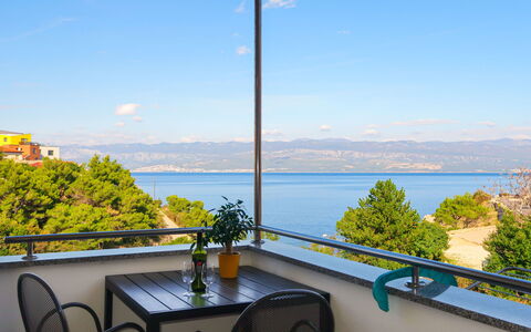 Krk Vrbnik 605: Sky, Water, Table, Property, Furniture, Cloud, Azure, Flowerpot, Building, Houseplant