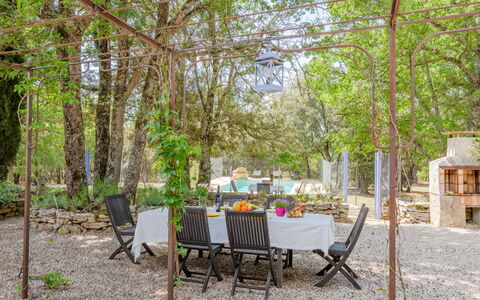 Les Campaou: Table, Plant, Furniture, Tree, Chair, Shade, Outdoor Table, Outdoor Furniture, Leisure, Grass