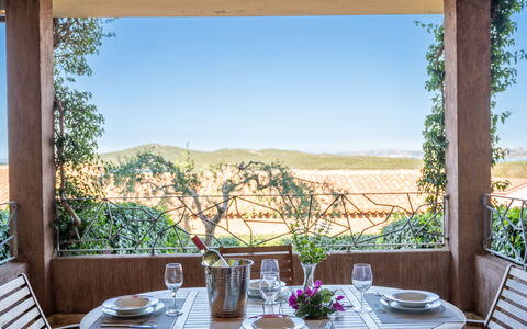 Porto Pozzo 618: Furniture, Table, Chair, Kitchen & Dining Room Table, Outdoor Furniture, Outdoor Table, Shade, Flowerpot, Balcony, Patio