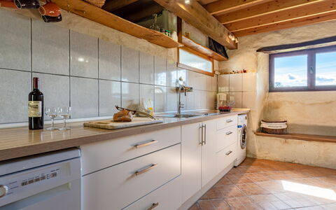 La Bergerie: Cabinetry, Countertop, Furniture, Tap, Wood, Window, Drawer, Interior Design, Flooring, Kitchen