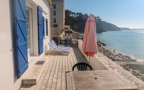 Les Embruns: Water, Sky, Furniture, Building, Azure, Plant, Wood, Outdoor Furniture, Chair, Cottage