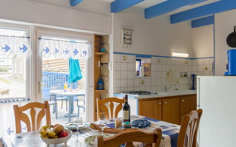 Ty Kerveal: Table, Tableware, Furniture, Blue, Chair, Lighting, Interior Design, Building, Decoration, Wood