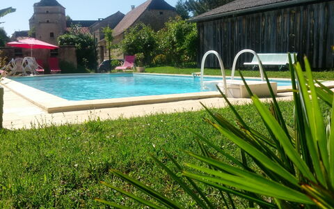 Le Mas de Serre: Water, Plant, Swimming Pool, Building, Tree, Sky, Outdoor Furniture, Body Of Water, Grass, Leisure