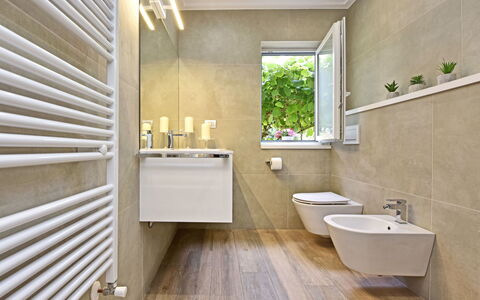 Mirta: Tap, Sink, Property, Plumbing Fixture, Bathroom Sink, Plant, Mirror, Bathroom, Building, Wood