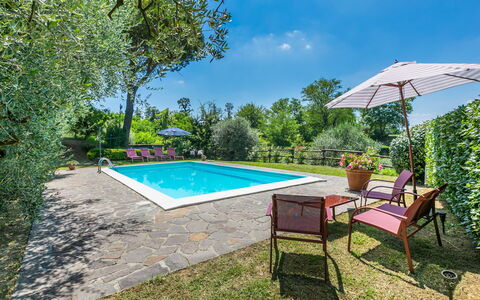 Podere Cerbaia (Smr100): Water, Plant, Sky, Swimming Pool, Shade, Chair, Building, Tree, Outdoor Furniture, Grass