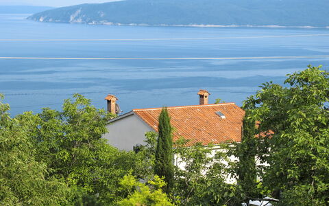 Mošćenička Draga 619: Water, Sky, Building, Ecoregion, Azure, Natural Landscape, Tree, Land Lot, Vegetation, Cottage