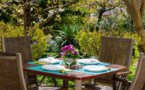 Krk Njivice 617: Furniture, Table, Outdoor Furniture, Chair, Tableware, Outdoor Table, Kitchen & Dining Room Table, Dining Room, Flowerpot, Patio