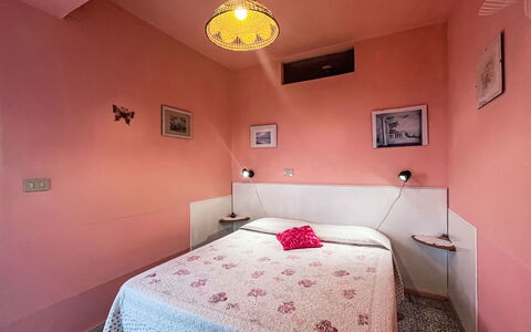 San Lorenzo al Mare 625: Wall, Bedroom, Bed Sheet, Bed, Pink, Bedding, Interior Design, Linens, Bed Frame, Floor