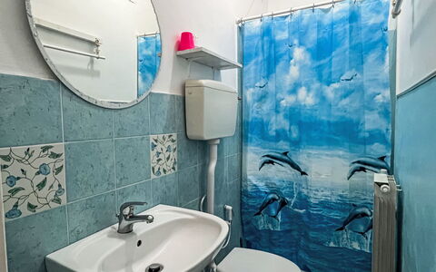 San Lorenzo al Mare 625: Blue, Interior Design, Floor, Flooring, Plumbing Fixture, Room, Plumbing, Bathroom, Hotel, Tap