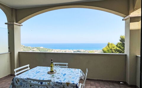 Pietra Ligure 612: Flooring, Floor, Sea, Ceiling, Chair, Shade, Resort, Balcony, Eco Hotel, Kitchen & Dining Room Table