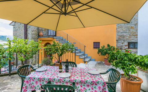 Pescia 629: Table, Plant, Furniture, Property, Building, Flowerpot, Chair, Outdoor Table, Shade, Umbrella