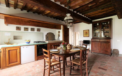 Roccastrada 617: Furniture, Table, Cabinetry, Wood, Countertop, Interior Design, Architecture, Kitchen Stove, Living Room, Wood Stain