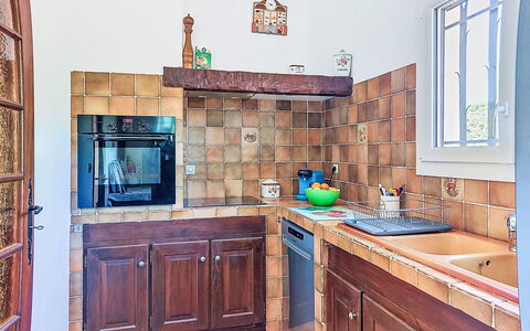 Le Mas D'Olive: Kitchen, Countertop, Kitchen Appliance, Flooring, Wood, Major Appliance, Interior Design, Cabinetry, Floor, Furniture