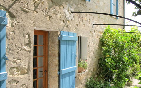 Mas de L'Adrech: Window, Plant, Building, Door, Blue, Wood, House, Road Surface, Facade