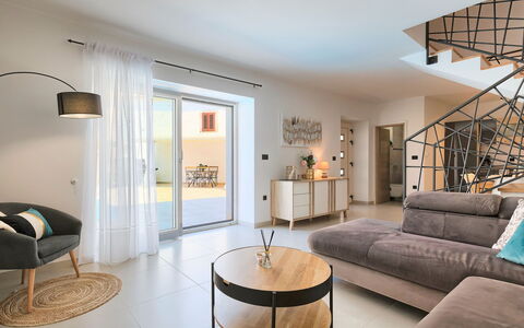 Villa Karmen: Living Room, Room, Property, Interior Design, Furniture, Building, House, Ceiling, Home, Real Estate