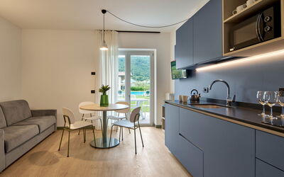 Corte delle Rose 711.4: Interior Design, Furniture, Flooring, Countertop, Kitchen, Ceiling, Floor, Room, Cabinetry, Lighting