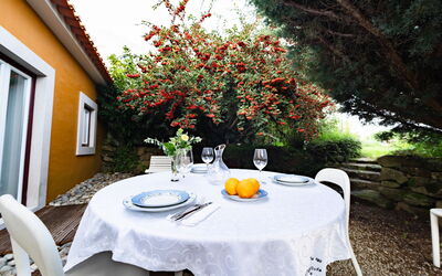 Nazaré 611: Table, Plant, Furniture, Flower, Window, Tableware, Chair, Tablecloth, Building, Yellow