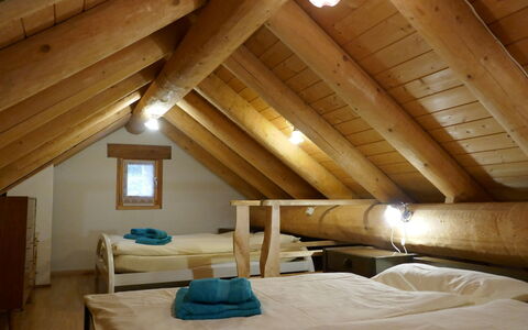 Rustico Diego: Attic, Room, Bedroom, Property, Building, Beam, Furniture, Bed, Interior Design, Log Cabin