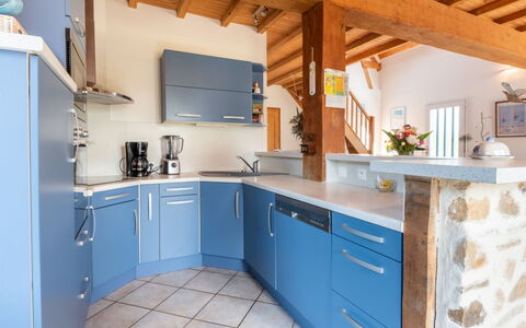 Les Mouettes: Cabinetry, Countertop, Furniture, Tap, Sink, Kitchen Sink, Blue, Kitchen, Drawer, Wood