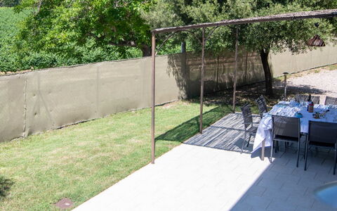 Les Restanques: Property, Plant, Chair, Tree, Table, Shade, Outdoor Furniture, Outdoor Table, Grass, Urban Design