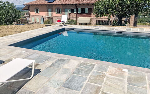 Antica Cascina: Swimming Pool, Composite Material, Flagstone, Tile, Concrete, Water Feature, Shade, Outdoor Furniture, Cobblestone