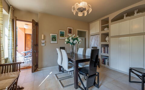 Villa Felice: Furniture, Interior Design, Flooring, Chair, Floor, Ceiling, Wood, Table, Kitchen & Dining Room Table, Dining Room