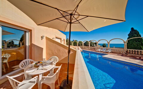 Calpe Calp 1009: Water, Table, Furniture, Property, Chair, Azure, Swimming Pool, Outdoor Furniture, Shade, Lighting