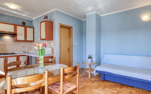 Crikvenica 724: Interior Design, Furniture, Flooring, Floor, Room, Ceiling, Table, Apartment, Living Room, Couch