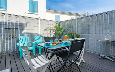 Les Jardins D'Agathe: Table, Furniture, Sky, Chair, Building, Cloud, Azure, Blue, Window, Interior Design