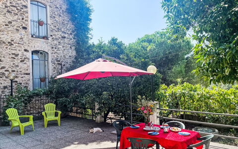 Casa Simona (Dol134): Plant, Building, Sky, Property, Furniture, Table, Window, Leaf, Shade, Outdoor Furniture