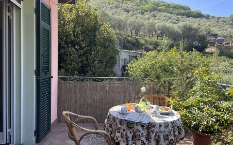 Casa dei Nonni (Imp425): Plant, Property, Table, Building, Furniture, Sky, Flower, Outdoor Table, Chair, Outdoor Furniture