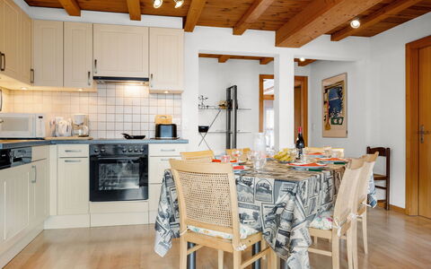 Les Crosets 606: Property, Furniture, Cabinetry, Wood, Table, Interior Design, Kitchen Appliance, Countertop, Kitchen Stove, Flooring