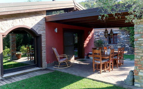 Villa Monterosso (Imp420): Plant, Property, Furniture, Building, Sky, Shade, Tree, Chair, Wood, Outdoor Furniture