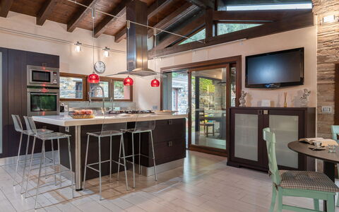 Villa Monterosso (Imp420): Furniture, Kitchen, Interior Design, Flooring, Light Fixture, Countertop, Ceiling, Wood, Chair, Home