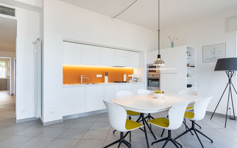 Terre Bianche: Room, White, Furniture, Yellow, Interior Design, Property, Table, Building, Ceiling, Orange