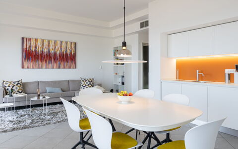 Terre Bianche: Room, Dining Room, Interior Design, Furniture, Yellow, Property, Table, Building, House, Ceiling