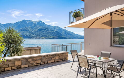 Gera Lario 618: Furniture, Outdoor Furniture, Chair, Table, Outdoor Table, Kitchen & Dining Room Table, Mountain Range, Balcony, Shade, Eco Hotel