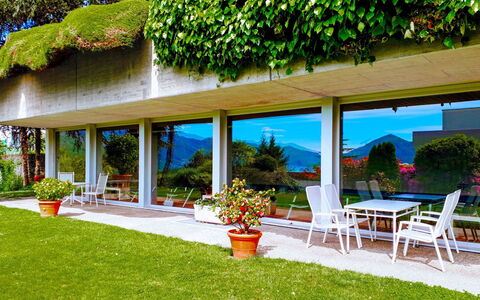 Vista Panorama: Property, Grass, House, Building, Real Estate, Table, Lawn, Backyard, Home, Yard