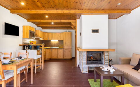Bila Retreat with Pool: Furniture, Cabinetry, Table, Countertop, Wood, Orange, Architecture, Interior Design, Kitchen, Flooring